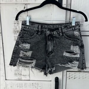 Distressed Gray Denim Shorts